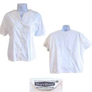Vtg 60s SHIP 'N SHORE White Floral Embroidered SS Easy Care Blouse Size 42/1X/2X